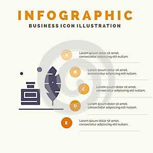 Adobe, Feather, Inkbottle, American Solid Icon Infographics 5 Steps Presentation Background