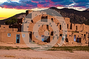 Adobe Houses in the Pueblo of Taos, New Mexico, USA.