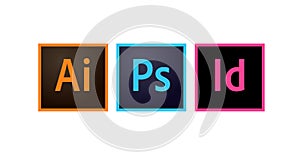 Adobe Icons Photoshop, Illustrator and Indesign Editorial Vector