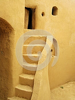 Adobe made stairway in Bayazeh Castle near Yazd , Iran