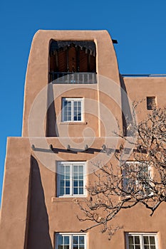 Adobe pueblo style architecture in Santa Fe, New Mexico