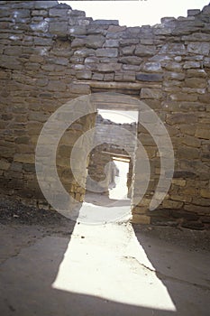 Adobe walls and doorway at the Aztec Indian ruins, La Plata, NM