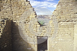 Adobe walls and doorway, circa 1060 AD, Chaco Canyon Indian ruins, The Center of Indian Civilization, NM