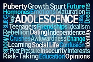 Adolescence Word Cloud on Blue Background