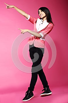 Adolescence. Young Funny Asian Woman Gesturing with her Hands