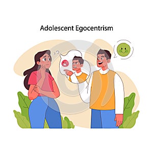 Adolescent Egocentrism concept. Flat vector illustration