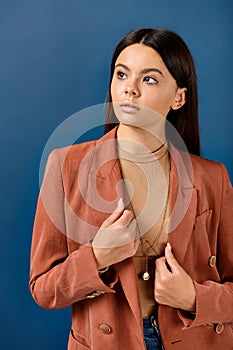 adolescent fashionable girl in stylish brown