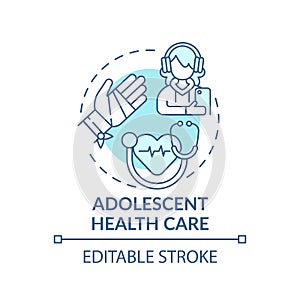 Adolescent health care blue concept icon