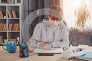 Adolescent studying lessons at home