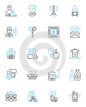 Adolescents linear icons set. Teenagers, Puberty, Horms, Identity, Rebellion, Peer pressure, Independence line vector