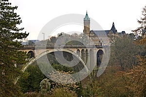 Adolphe Bridge in Petrusse Valley. Luxembourg city. Luxembourg