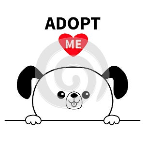 Adopt me. Dont buy. Dog face head. Hands paw holding line. Pet adoption. Help homeless animal Cute cartoon puppy character. Funny