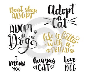 Adopt a pet lettering set. Adopt a Cat. Adopt a Dog.