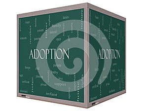 Adoption Word Cloud Concept 3D cube Blackboard
