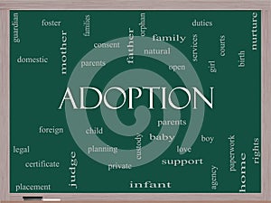 Adoption Word Cloud Concept on a Blackboard photo