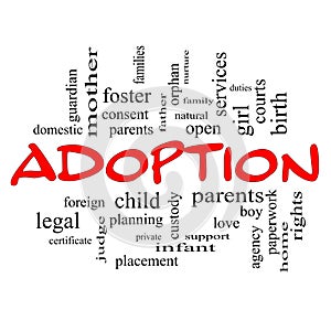 Adoption Word Cloud Concept in red caps photo