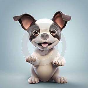 Adorable 3d Boston Terrier Pup - Pixar Style Render