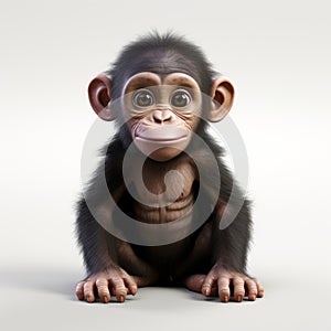 Adorable 3d Chimpancillo A Smiling Little Chimpanzee In Foreshortening Style