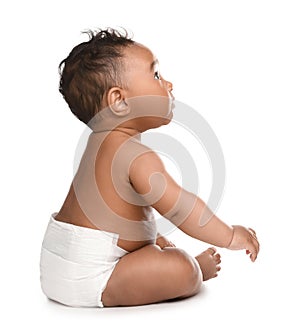 Adorable African-American baby in diaper