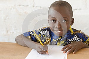 Adorable African Boy at School Looking at Camera with Copy Space