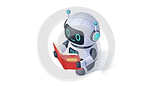 Cute Robot Reading a Book, Artificial Intelligence Learning Concept