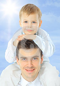 adorable arms baby beach beautiful blue boy caucasian child cloud cute dad daddy