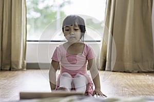 Adorable asian girl having ballet class through online method