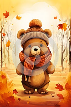 Adorable Autumn Encounter: A Bear and Child\'s Heartwarming Meeti