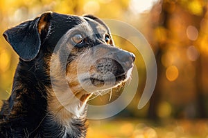 Adorable autumn portrait of crossbreed dog in the park