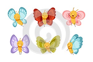 Adorable Baby Butterfly as Cute Insect with Colorful Wings Vector Set