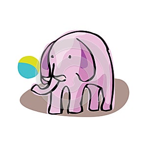 Adorable Baby Elephant with ball. Vector Illustration isolated on a white background in EPS10