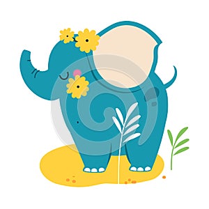 Adorable baby elephant. Side view of lovely safari animal cartoon vector illustration