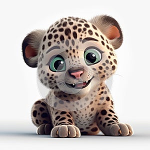 Adorable Baby Jaguar with Pixar-Style Smile for Children\'s Book Illustration.