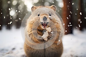 adorable baby quakka in snow