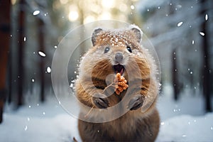 adorable baby quakka in snow