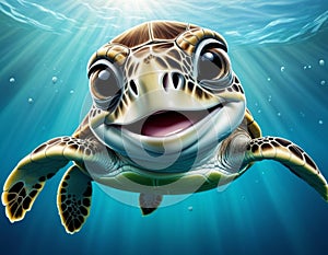 Adorable Baby Sea Turtle: Cartoon Illustration