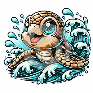 Adorable Baby Sea Turtle: Cartoon Illustration, T-shirt Design