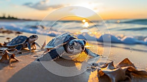 Adorable Baby Sea Turtles Embarking on Ocean Journey