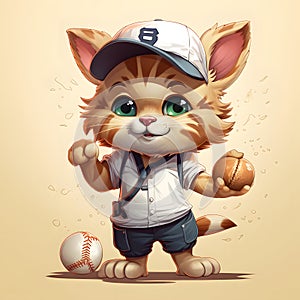 Adorable Baseball Cat Illustrated Cute Sports-loving Kitty