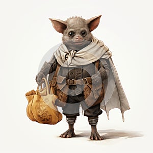 Adorable Bat In Medieval Fantasy Style With Bavarian Clothing