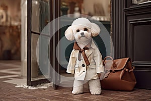 Adorable bichon dog in cloth. Generate Ai