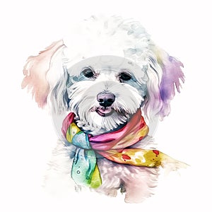Adorable Bichon Frise Puppy in a Pastel Headband Bandana AI Generated