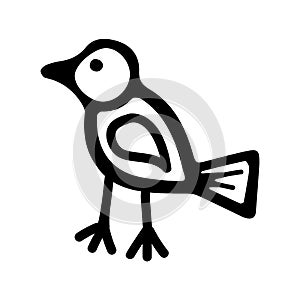 Adorable bird in hand drawn doodle style. Funny chick. Vector illustration.