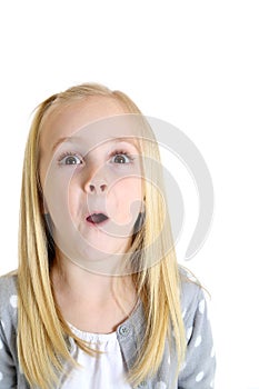 Adorable blond girl with excited or surprised expression