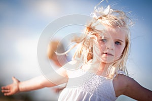 Adorable Blue Eyed Girl Playing Outside