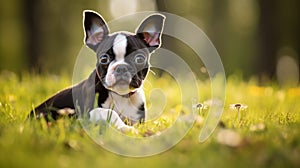 Adorable Boston Terrier Puppy In Grass: 32k Uhd Wallpaper