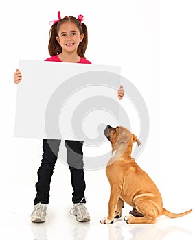 Adorable Boxer and Girl with Sign