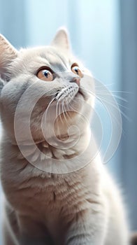 Adorable British Shorthair Cat with Blue Eyes in Dark Beige and Sky-Blue Hurufiyya Style .