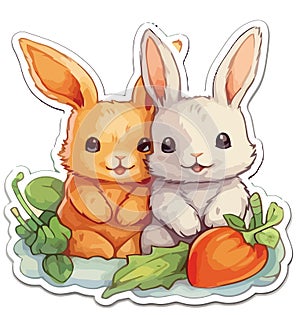 Adorable Bunny Duo with Strawberries