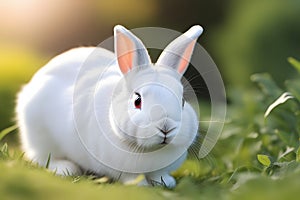 Adorable Bunny Rabbit Sitting in Lush Green Field on Bright Sunny Day